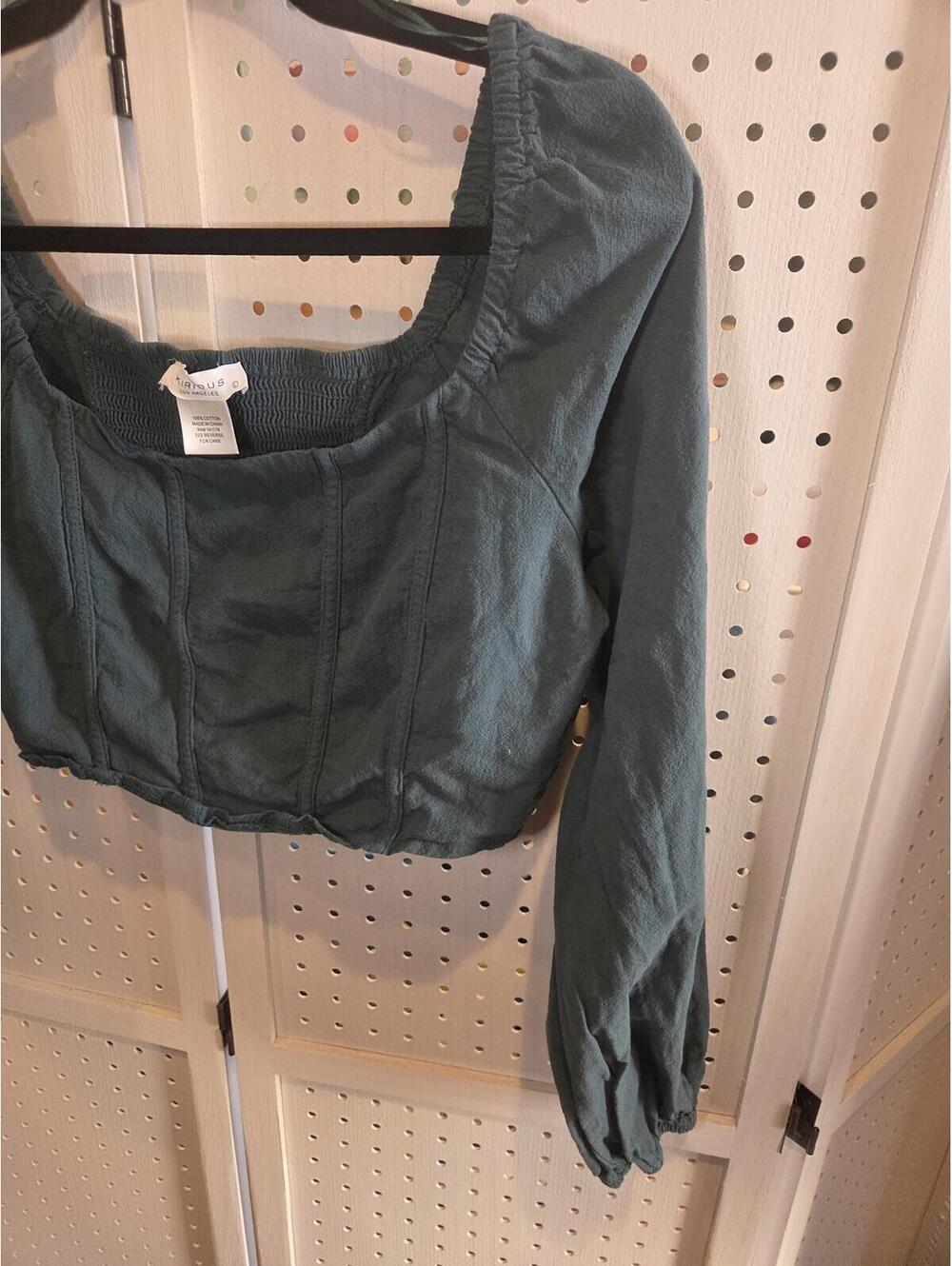 Kirious Los Angeles ( large) Green Cotton Long Sleeve Crop corset Top - Picture 5 of 9